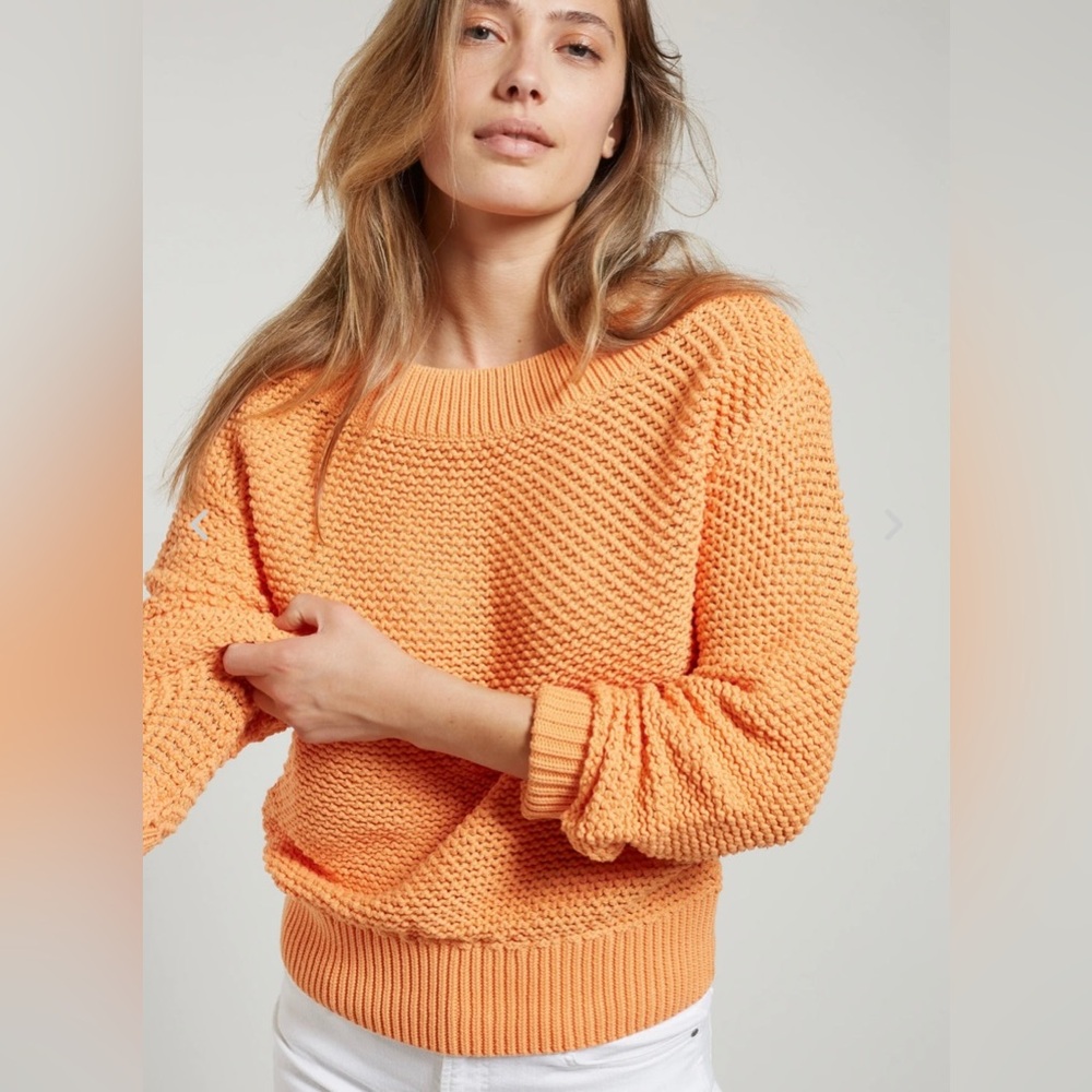 YaYa Chunky Knit Wide Crew Sweater in Orange